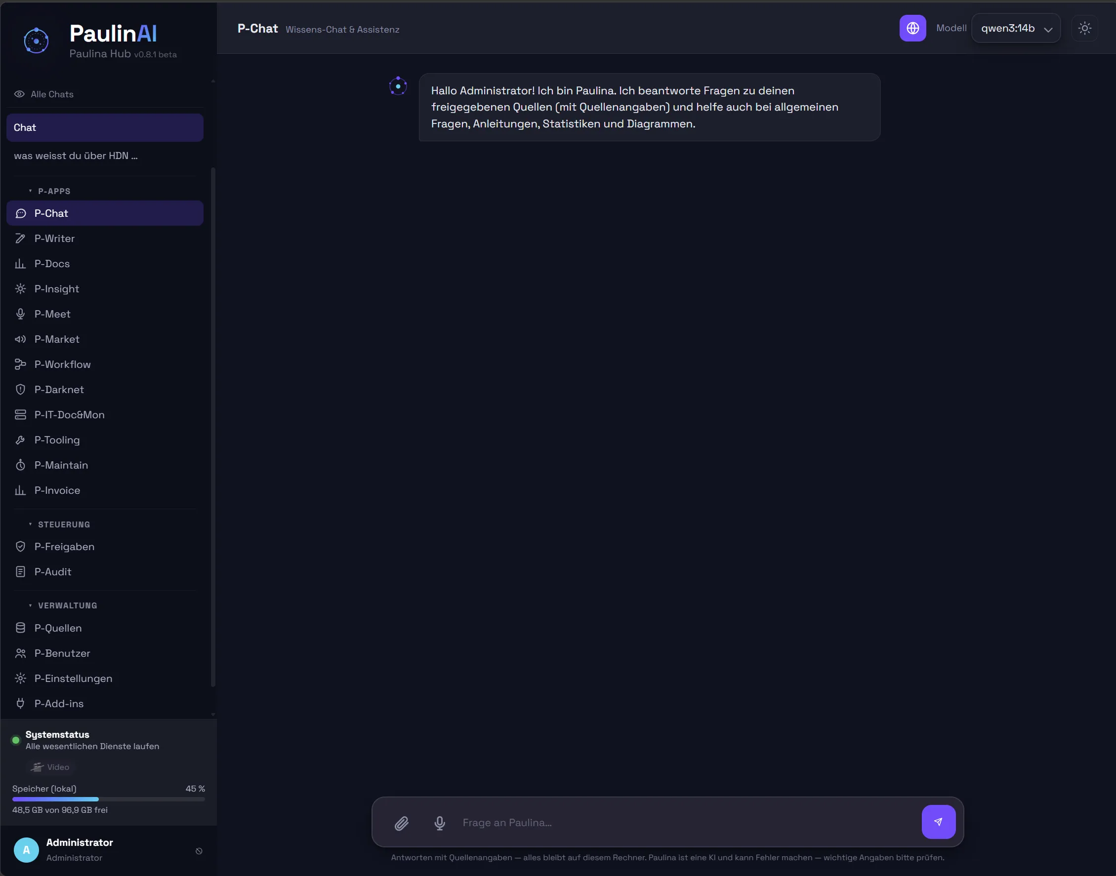 PaulinAI P-Chat interface